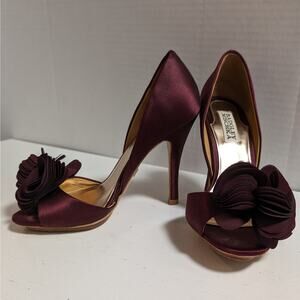 BADGLEY MISCHKA Randall D'orsay Formal Burgundy High Heels Peep Toe Womens 6 1/2
